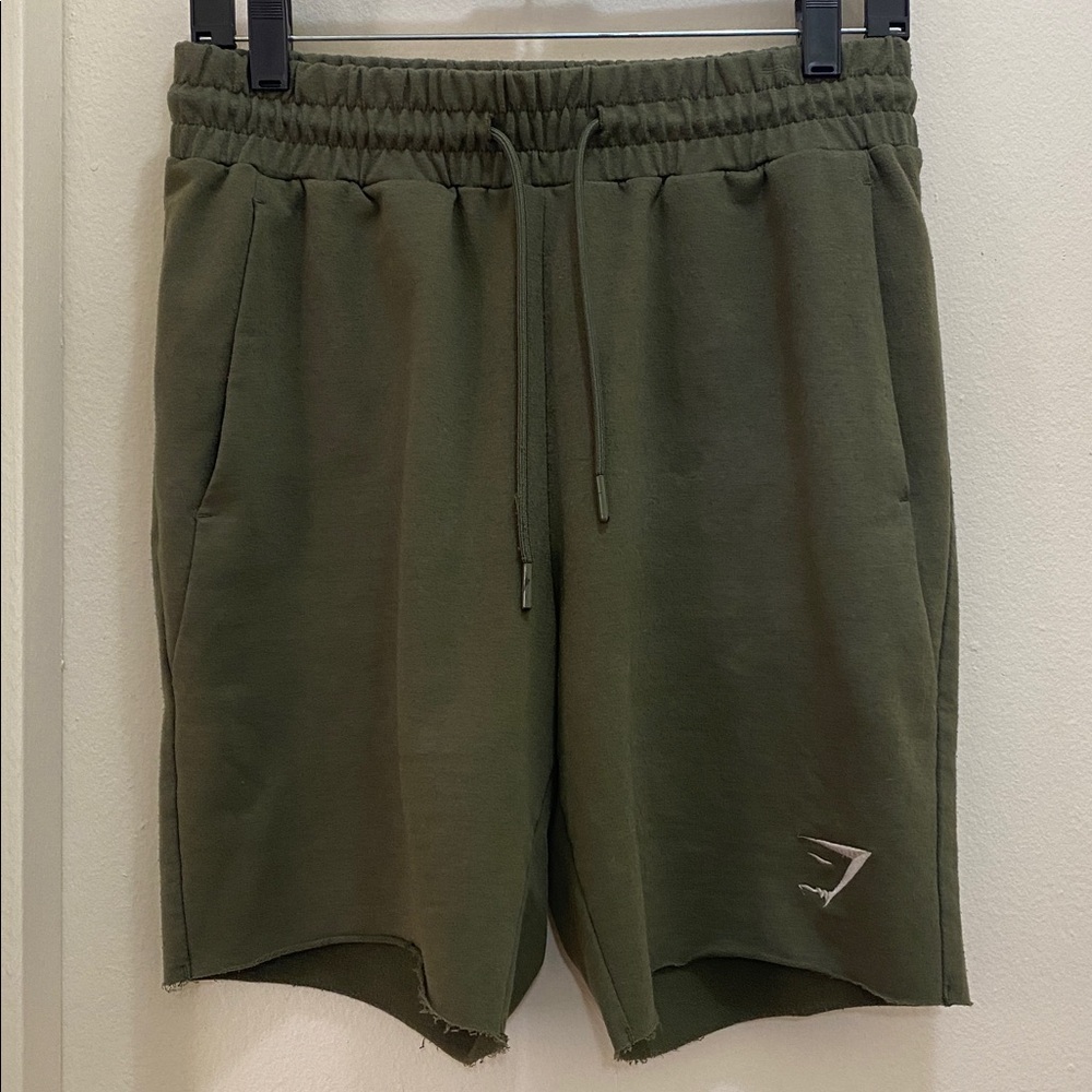 Gymshark Olive Green Cut Off Drawstring Sweat Shorts in Mens Size Small